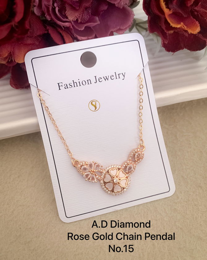 8 Designer AD Diamond Rose Gold Chain Pendant Wholesale Shop In Surat
